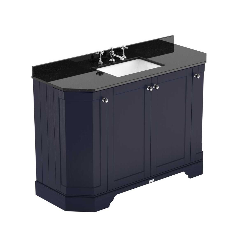 Hudson Reed Old London 1200mm Twilight Blue Angled Unit with 3TH Black Marble Top