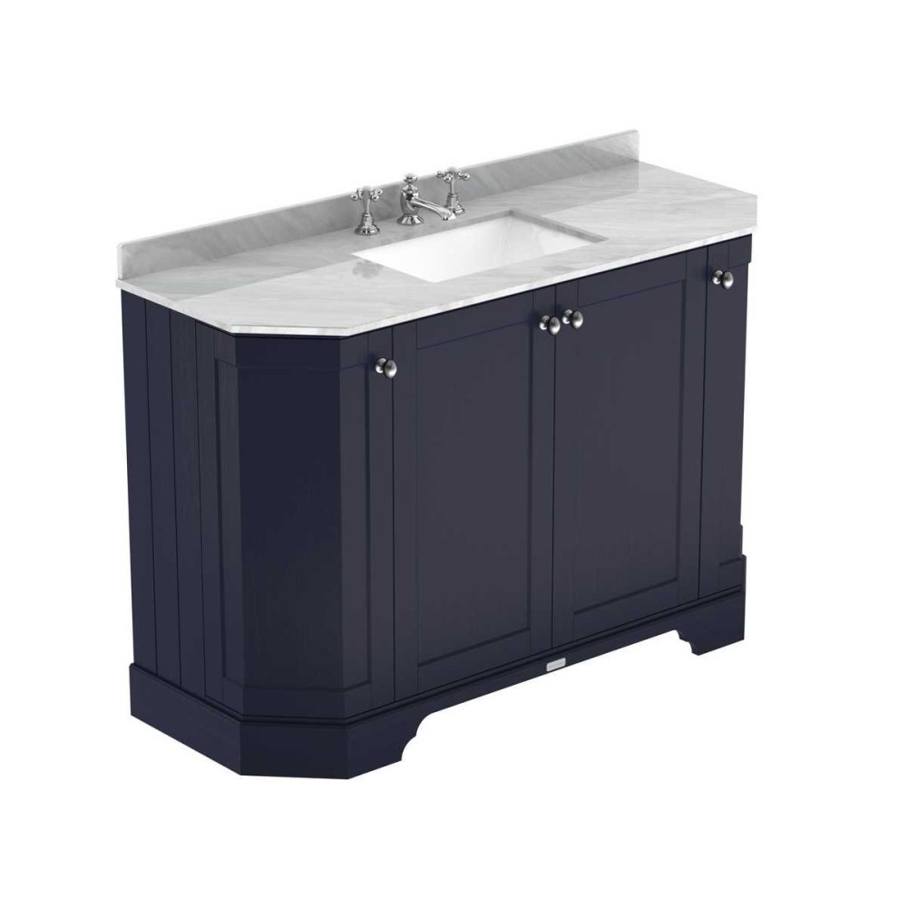 Hudson Reed Old London 1200mm Twilight Blue Angled Unit with 3TH Grey Marble Top