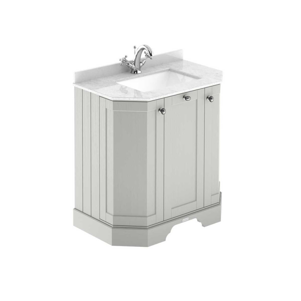 Hudson Reed Old London 750mm Timeless Sand Angled Basin Unit with 1TH with White Marble Worktop