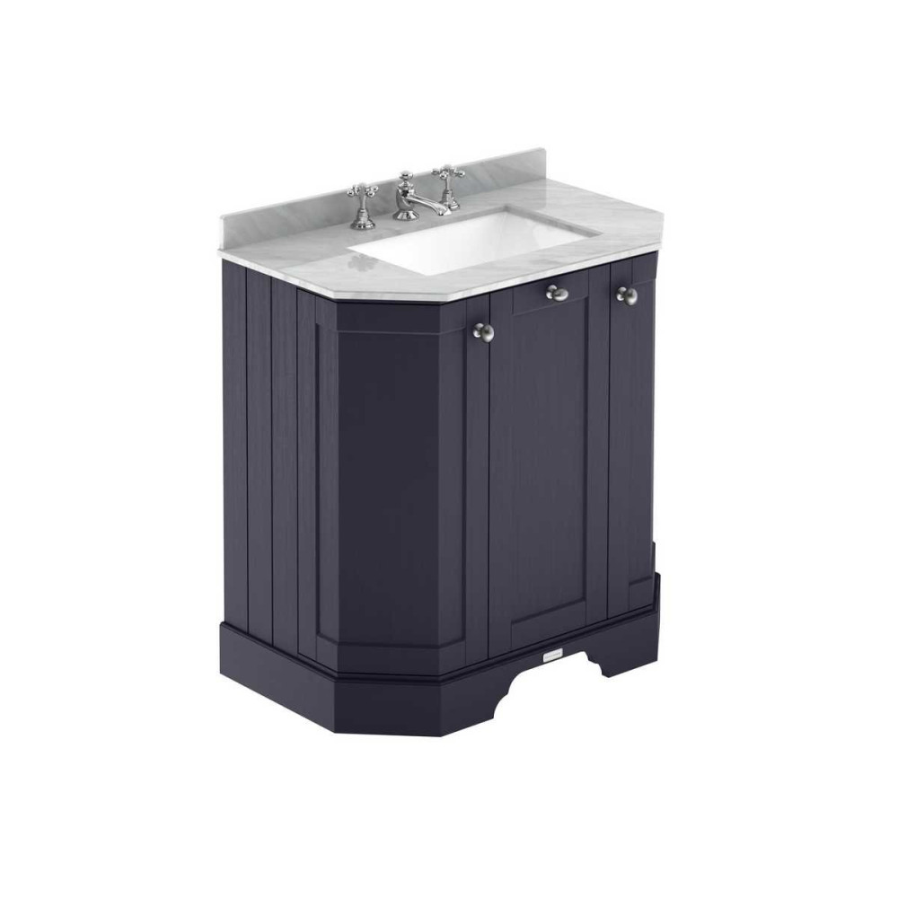 Hudson Reed Old London 750mm Twilight Blue Angled Unit with 3TH Grey Marble Top