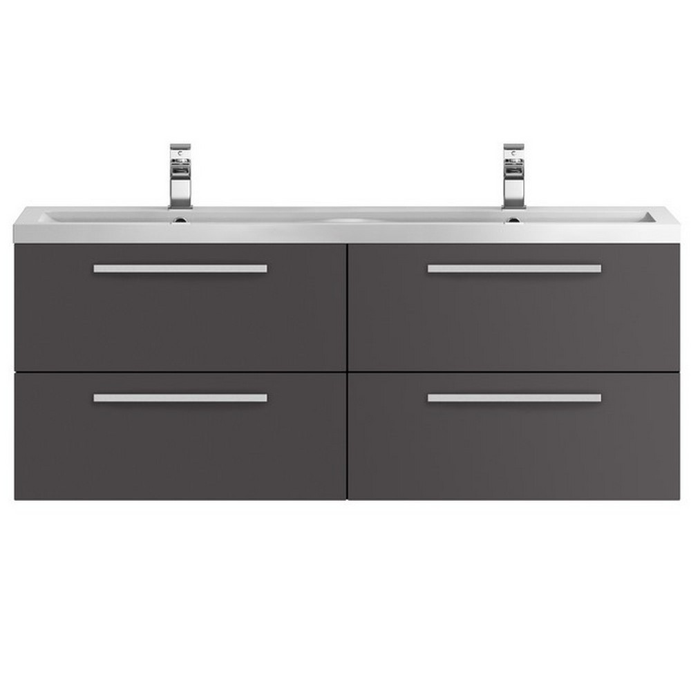 Hudson Reed Quartet Wall Hung 1440mm Double Cabinet & Basin in Grey Gloss