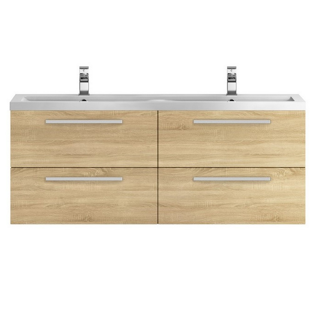 Hudson Reed Quartet Wall Hung 1440mm Double Cabinet & Basin in Natural Oak