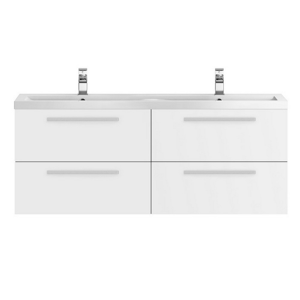 Hudson Reed Quartet Wall Hung 1440mm Double Cabinet & Basin in White Gloss