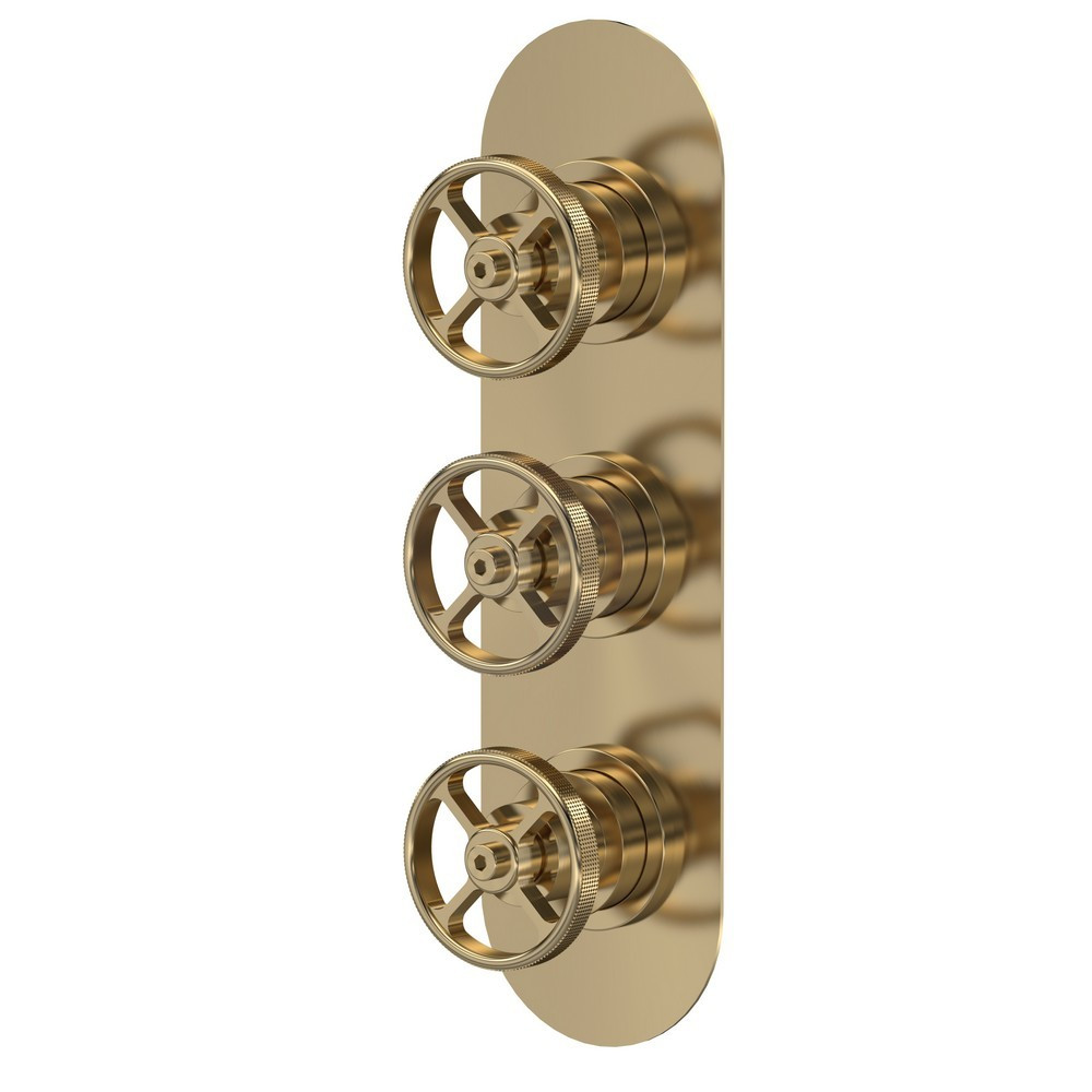 Hudson Reed Revolution Industrial Triple Thermostatic Shower Valve in Brushed Brass (1)