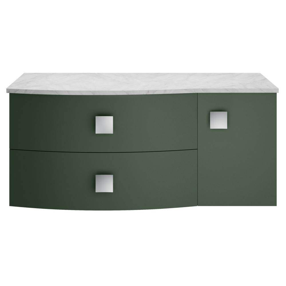 Hudson Reed Sarenna 1000mm Wall Hung LH Hunter Green Vanity Unit and Grey Marble Top