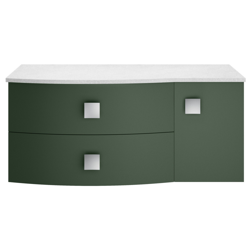 Hudson Reed Sarenna 1000mm Wall Hung LH Hunter Green Vanity Unit and White Marble Top