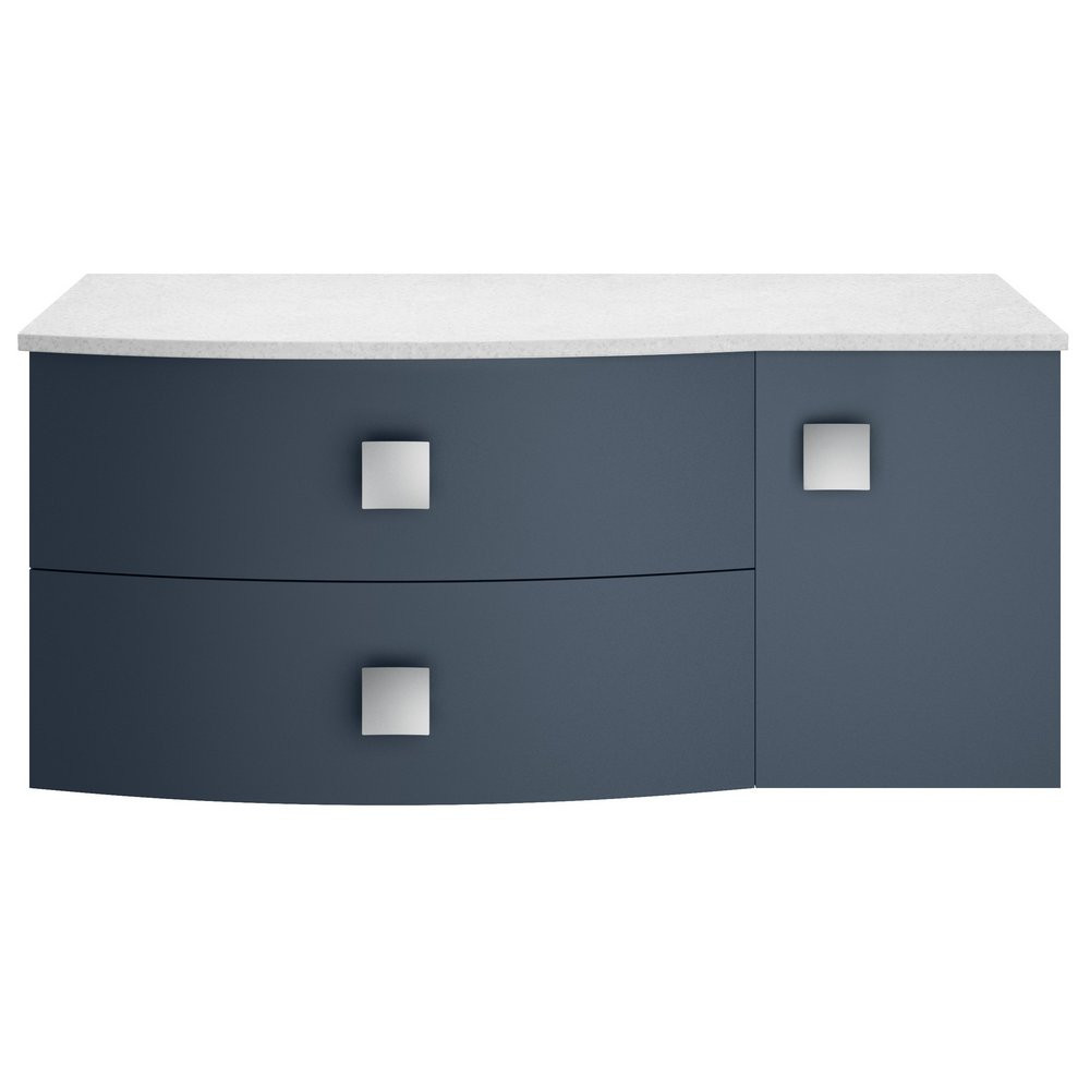 Hudson Reed Sarenna 1000mm Wall Hung LH Mineral Blue Vanity Unit and White Marble Top
