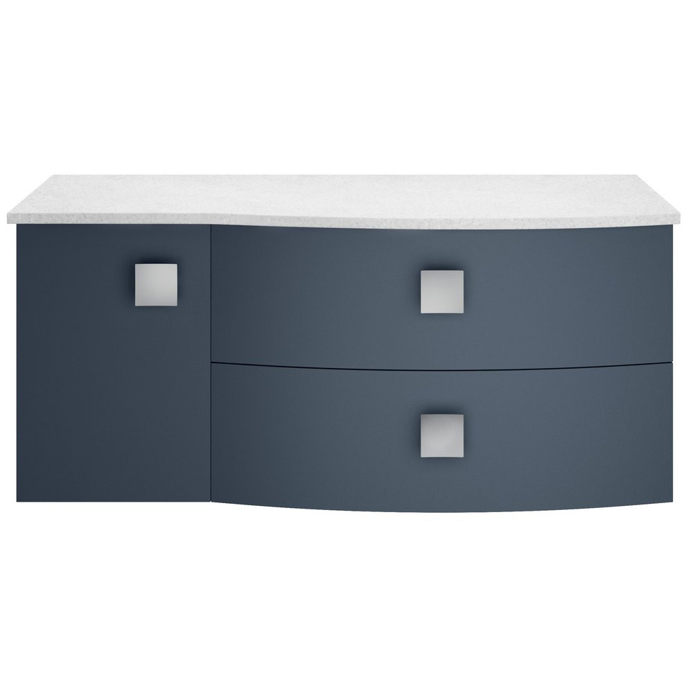 Hudson Reed Sarenna 1000mm Wall Hung RH Mineral Blue Vanity Unit and White Marble Top