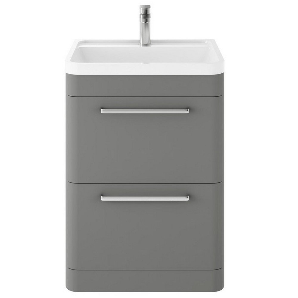 Hudson Reed Solar Floor Standing 600mm Cabinet with Polymarble Basin Cool Grey