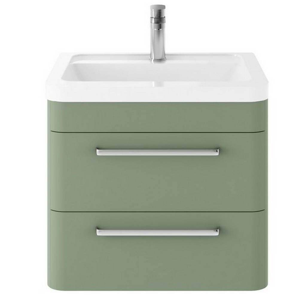 Hudson Reed Solar Wall Hung 600mm Cabinet with Ceramic Basin Fern Green