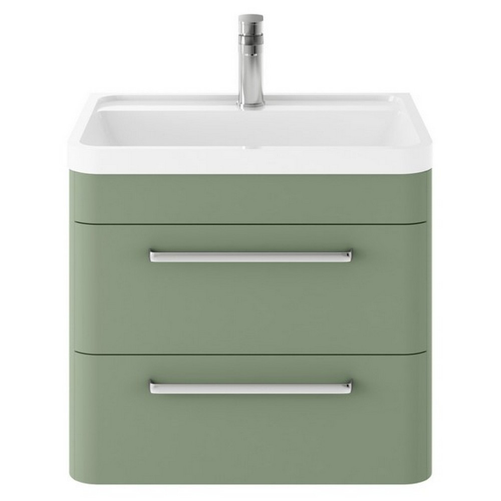 Hudson Reed Solar Wall Hung 600mm Cabinet with Polymarble Basin Fern Green