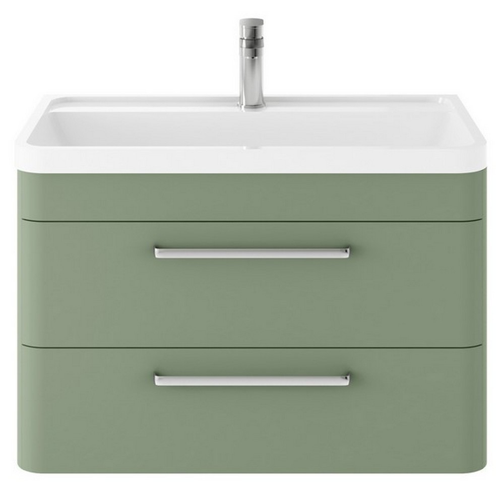 Hudson Reed Solar Wall Hung 800mm Cabinet with Polymarble Basin Fern Green