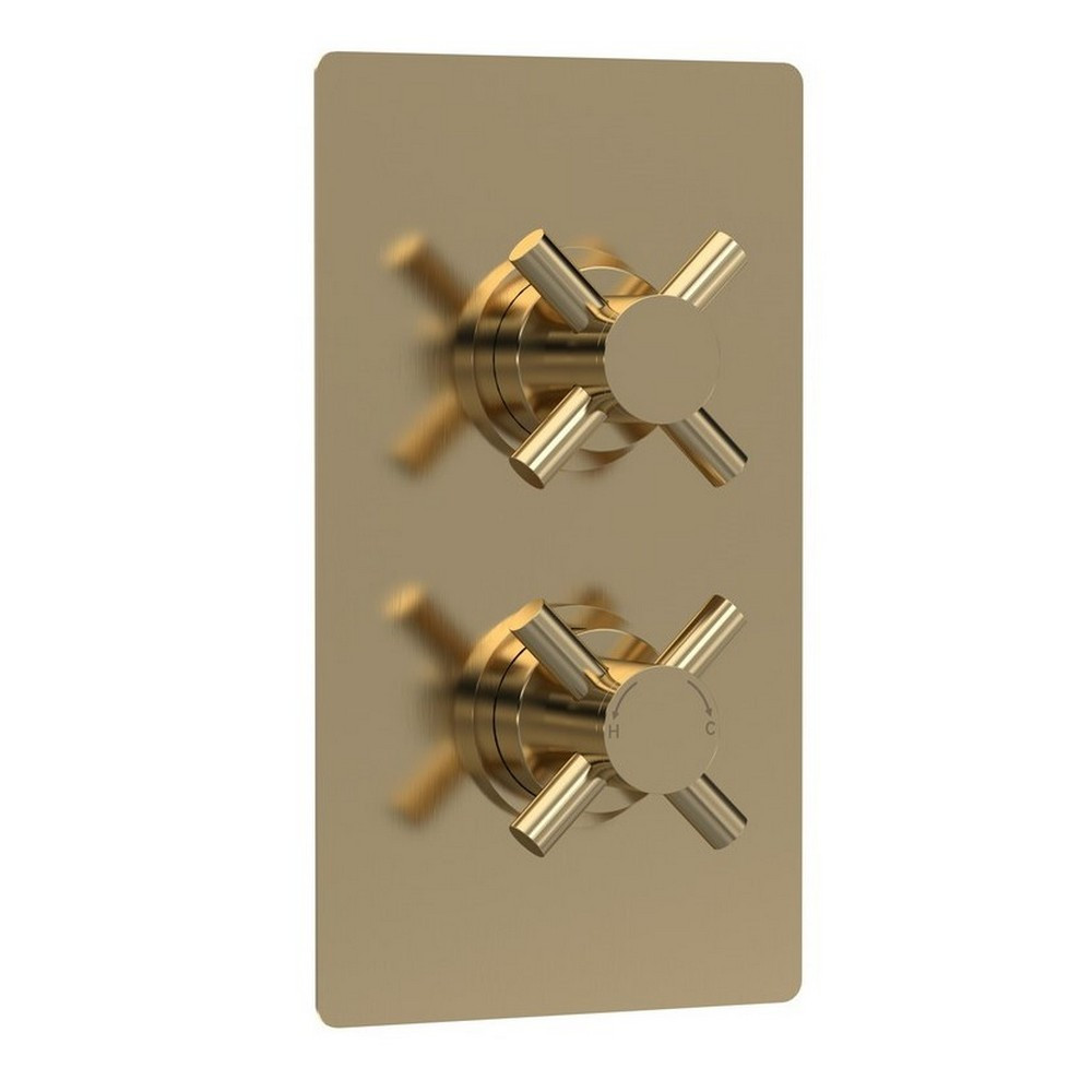 Hudson Reed Tec Crosshead Twin Thermostatic Shower Valve in Brushed Brass (1)