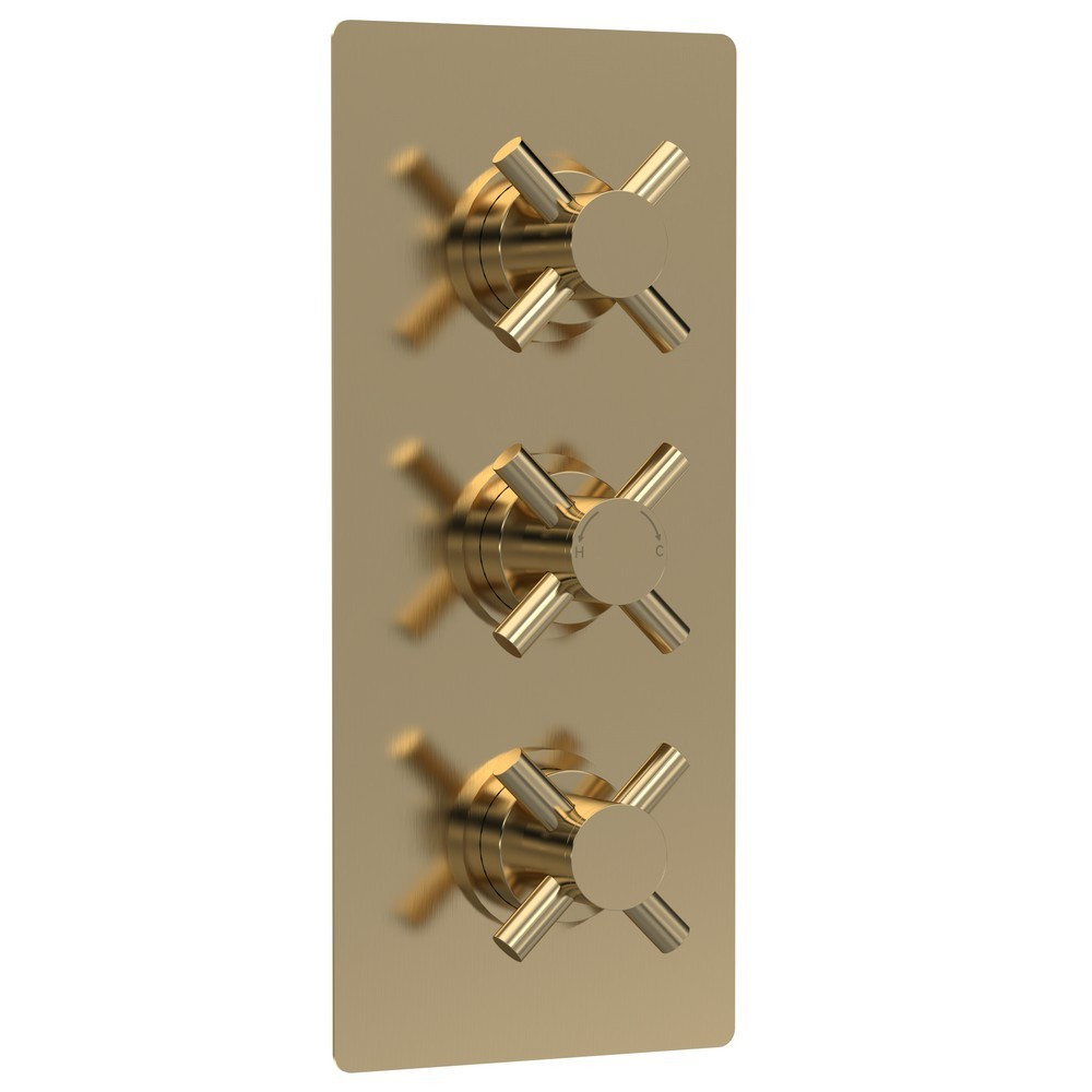Hudson Reed Tec Triple Crosshead Thermostatic Shower Valve with Diverter in Brushed Brass (1)