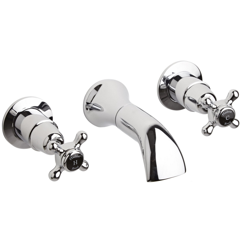 Hudson Reed Topaz Crosshead Dome Black Wall Mounted 3TH Basin Mixer