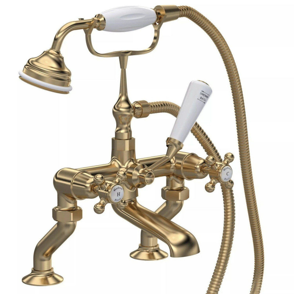 Hudson Reed Topaz Crosshead Dome Brushed Brass Bath Shower Mixer