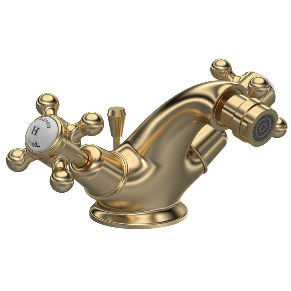 Hudson Reed Topaz Crosshead Dome Brushed Brass Bidet Mixer with Waste