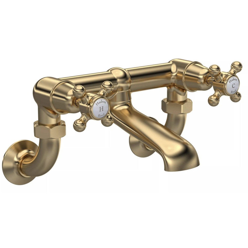 Hudson Reed Topaz Crosshead Dome Brushed Brass Wall Mounted Bath Filler