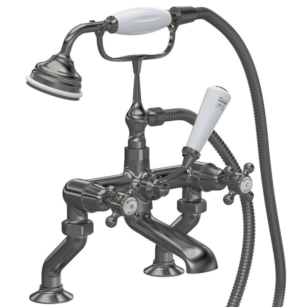 Hudson Reed Topaz Crosshead Dome Brushed Pewter Bath Shower Mixer
