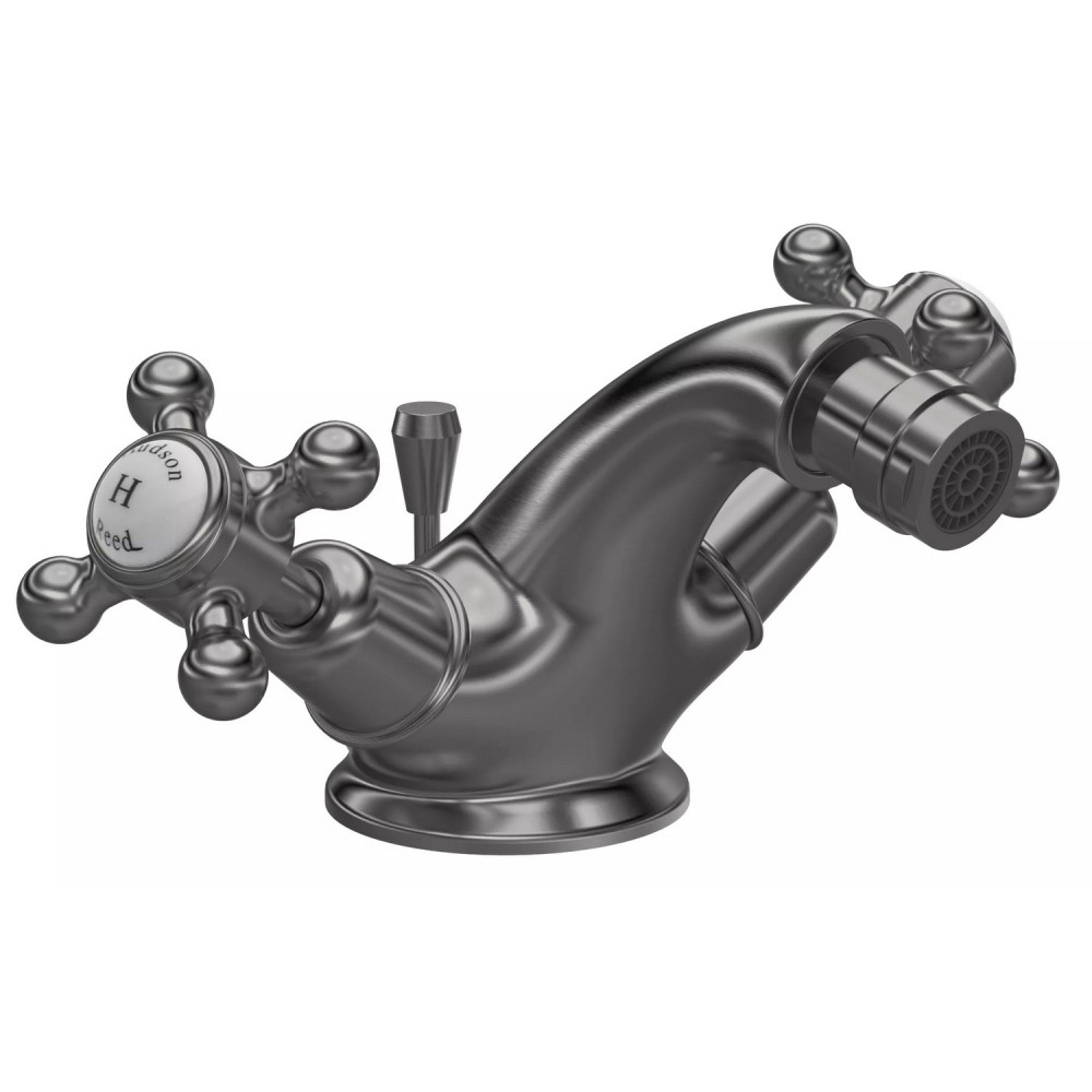 Hudson Reed Topaz Crosshead Dome Brushed Pewter Bidet Mixer with Waste