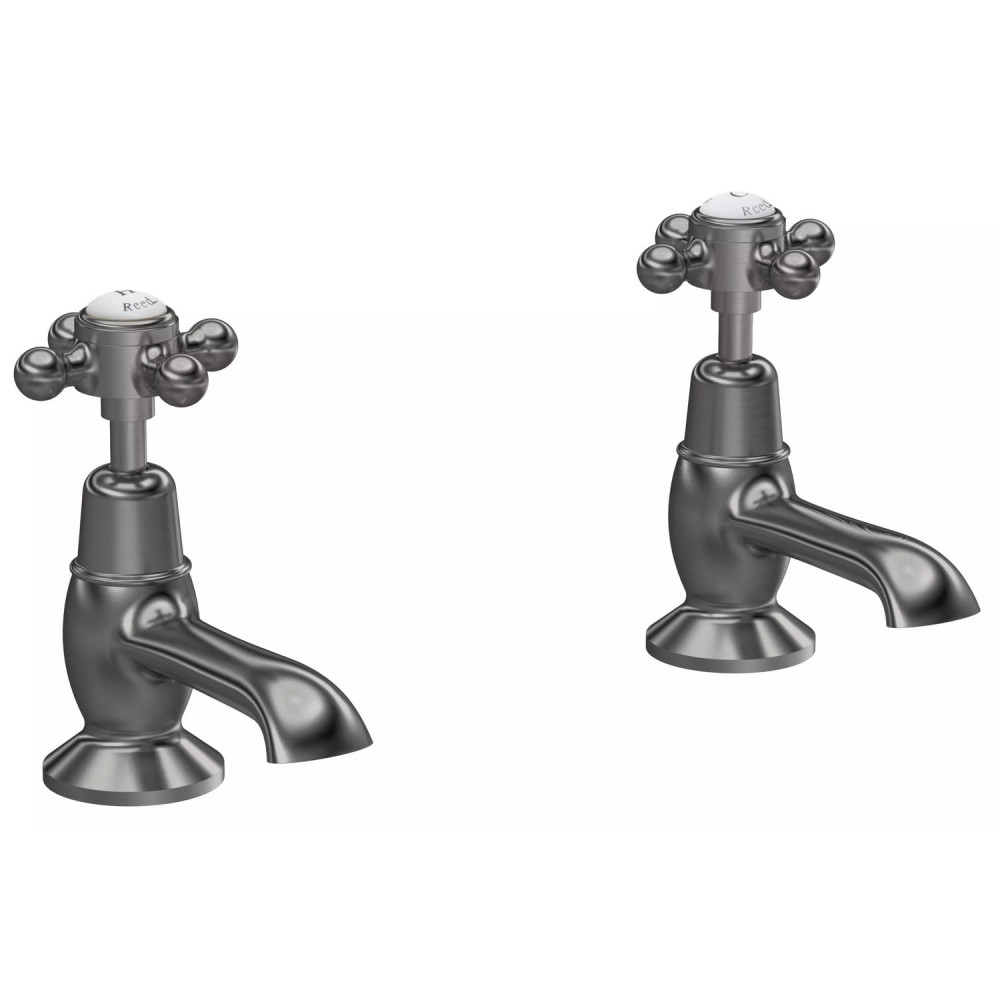 Hudson Reed Topaz Crosshead Dome Collar Basin Taps in Brushed Pewter