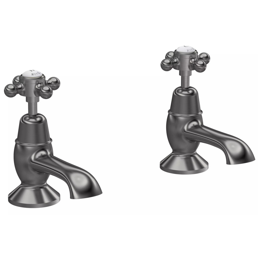 Hudson Reed Topaz Crosshead Dome Collar Bath Taps in Brushed Pewter