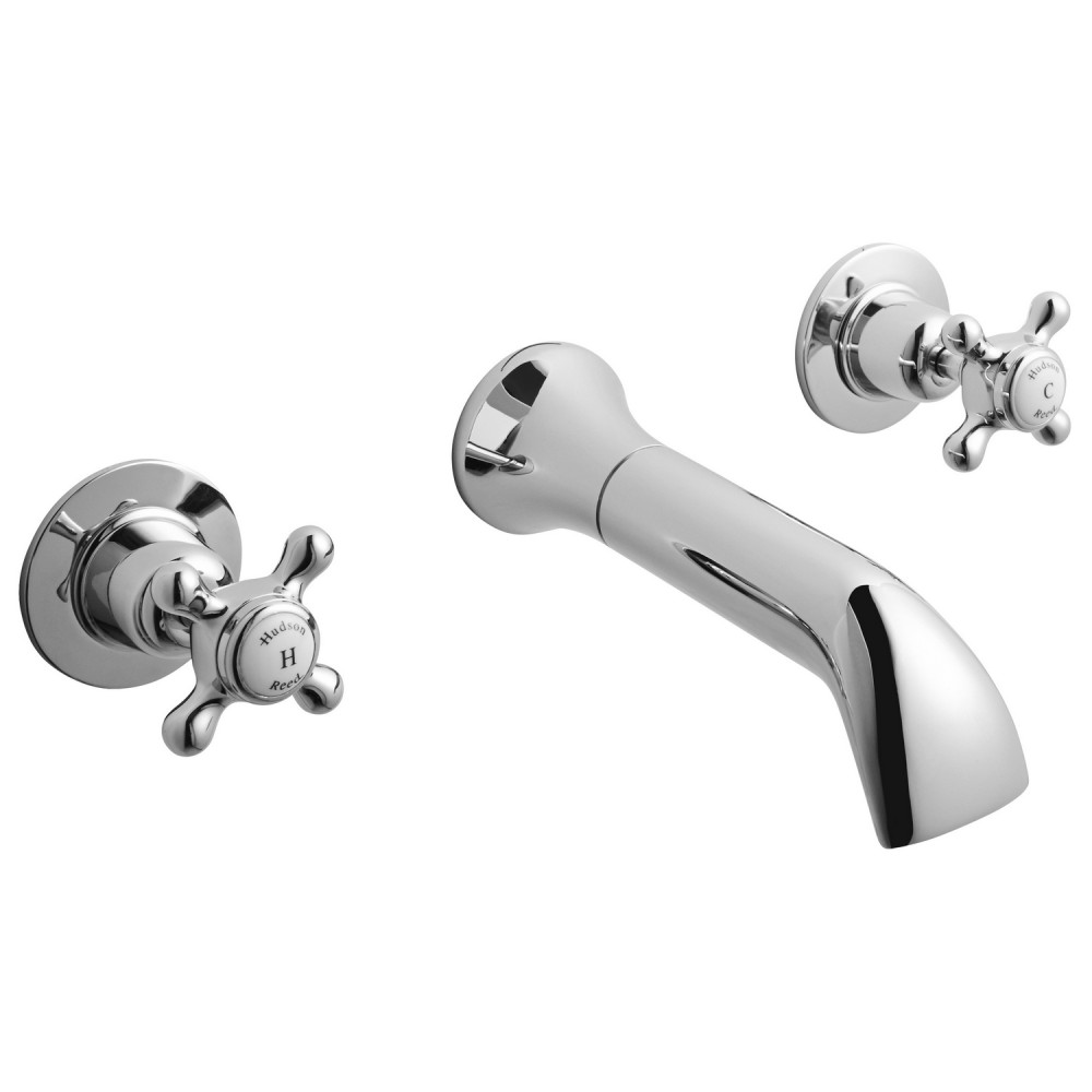 Hudson Reed Topaz Crosshead Dome White Wall Mounted 3TH Basin Mixer