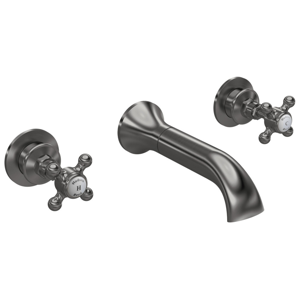 Hudson Reed Topaz Crosshead Hexagonal 3TH Brushed Pewter Wall Mounted Bath Filler