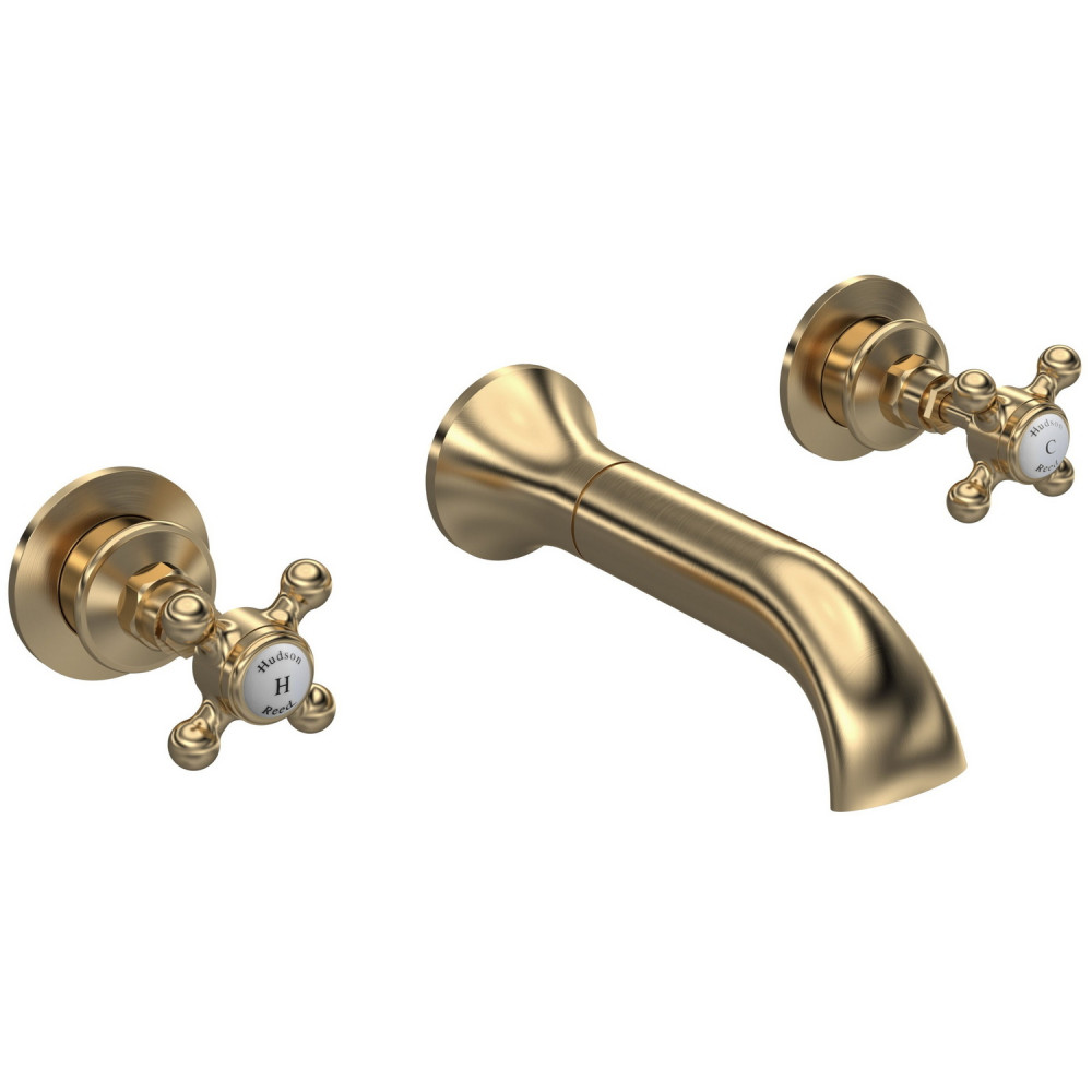 Hudson Reed Topaz Crosshead Hexagonal Brushed Brass 3TH Wall Mounted Bath Filler