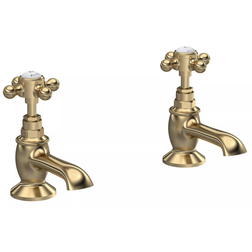 Hudson Reed Topaz Crosshead Hexagonal Brushed Brass Basin Taps