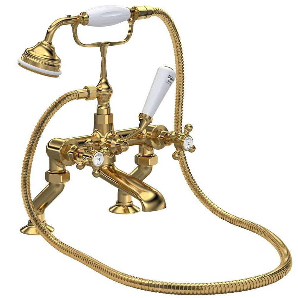 Hudson Reed Topaz Crosshead Hexagonal Brushed Brass Bath Shower Mixer (1)