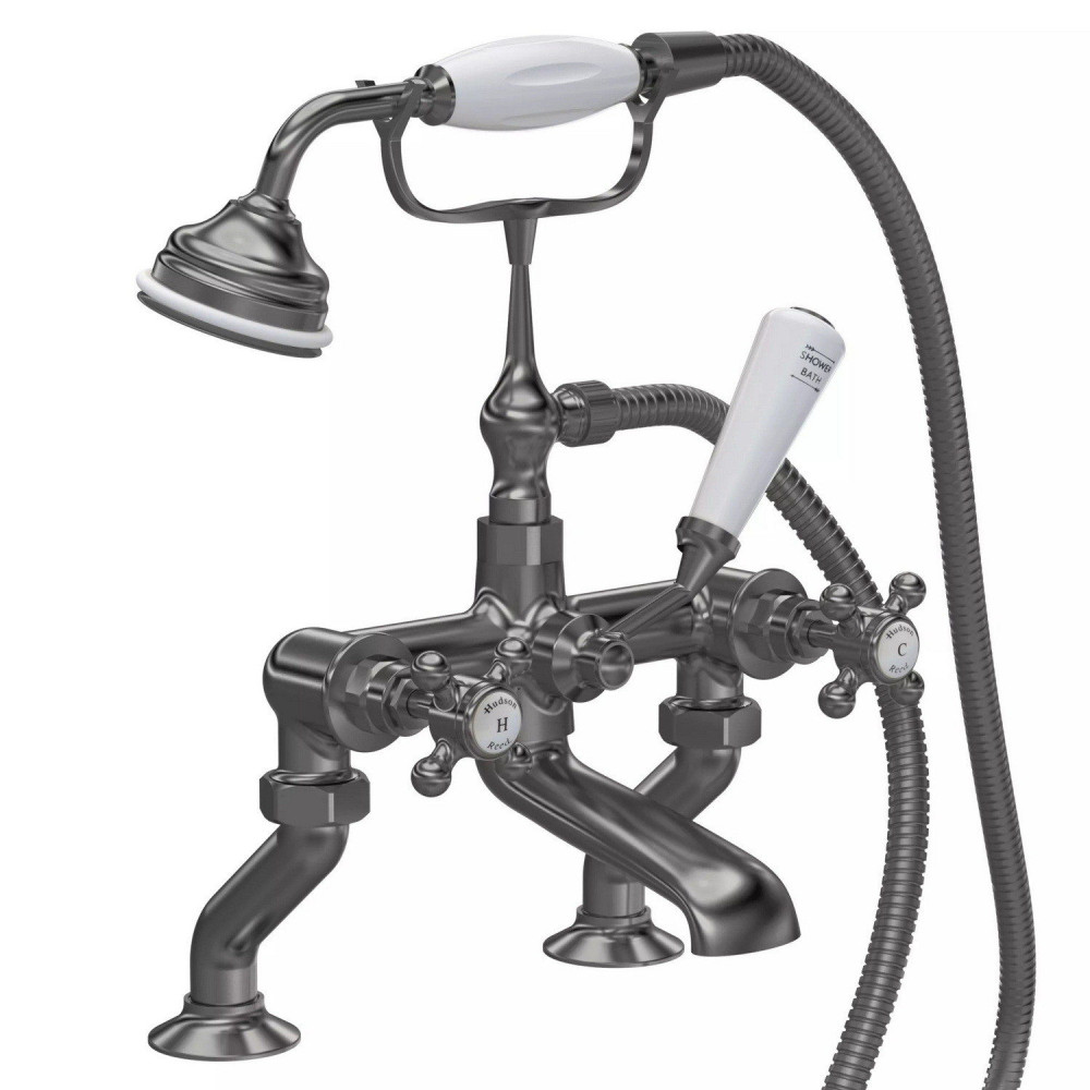 Hudson Reed Topaz Crosshead Hexagonal Brushed Pewter Bath Shower Mixer