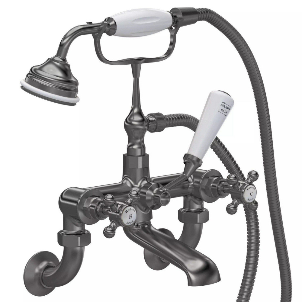 Hudson Reed Topaz Crosshead Hexagonal Brushed Pewter Wall Mounted Bath Shower Mixer