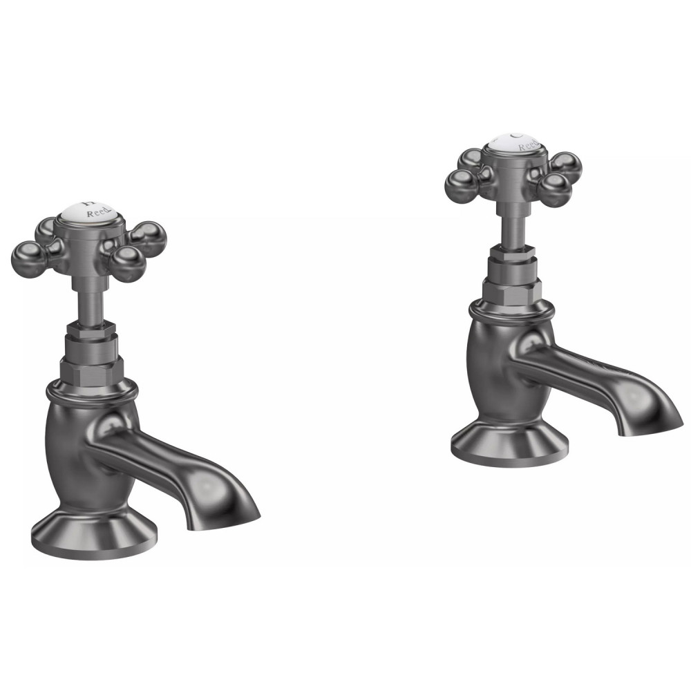 Hudson Reed Topaz Crosshead Hexagonal Collar Basin Taps in Brushed Pewter