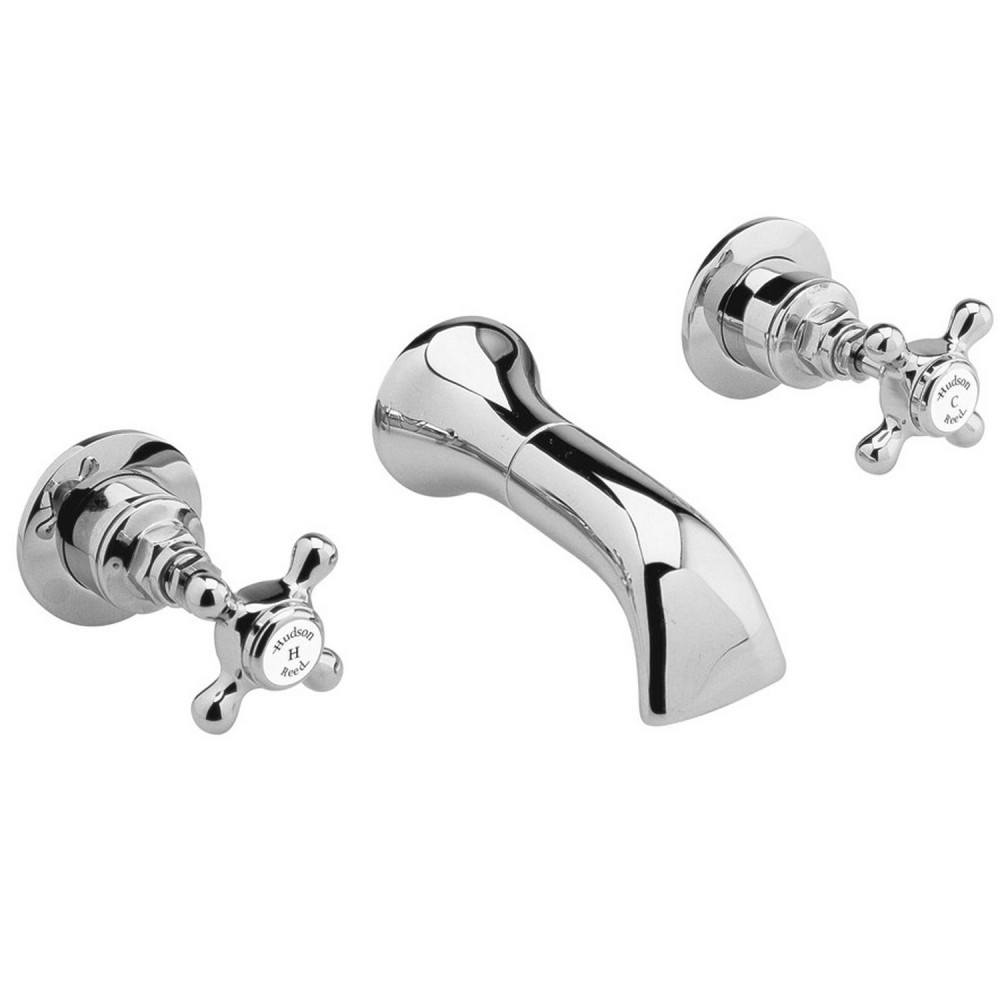 Hudson Reed Topaz Crosshead Hexagonal White Wall Mounted 3TH Basin Mixer