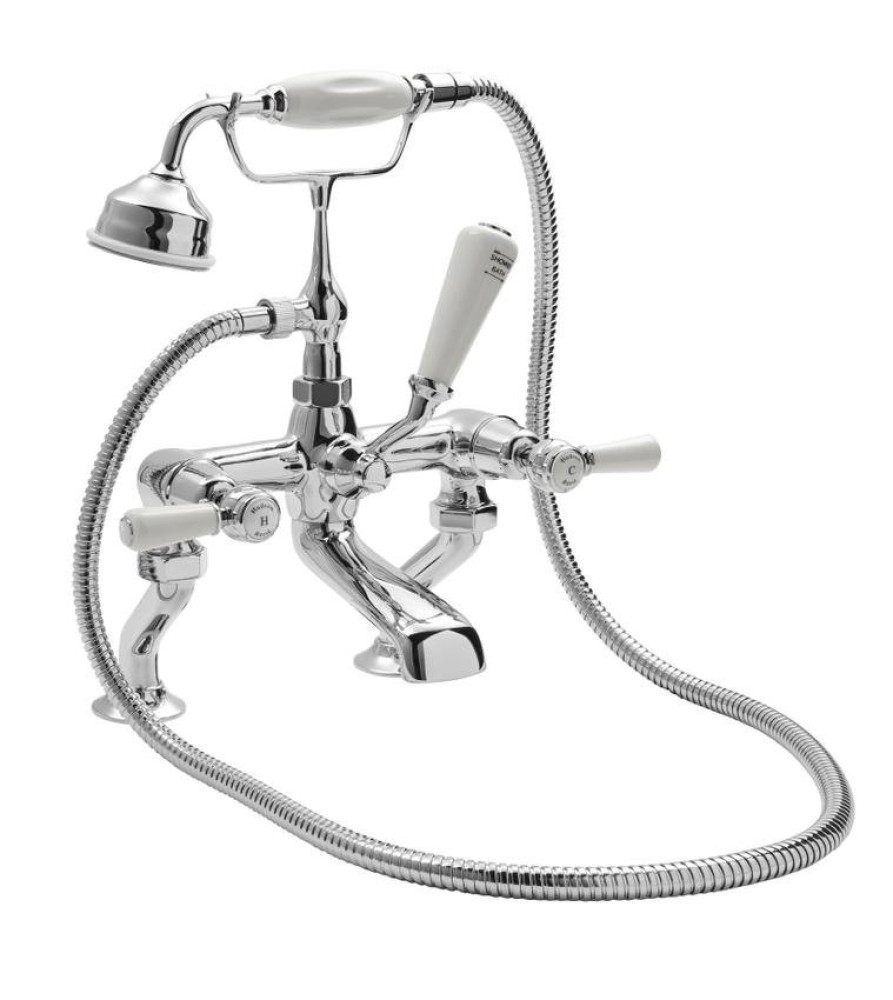Hudson Reed Topaz Dome Collar Bath Shower Mixer with White Lever Handles