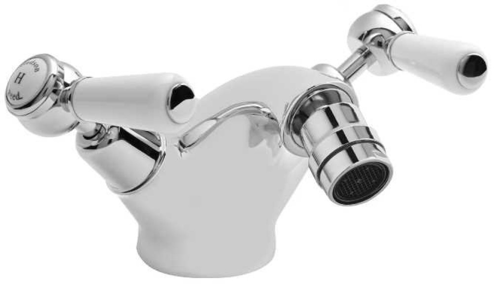 Hudson Reed Topaz Dome Collar Mono Bidet Mixer - White Lever Handles