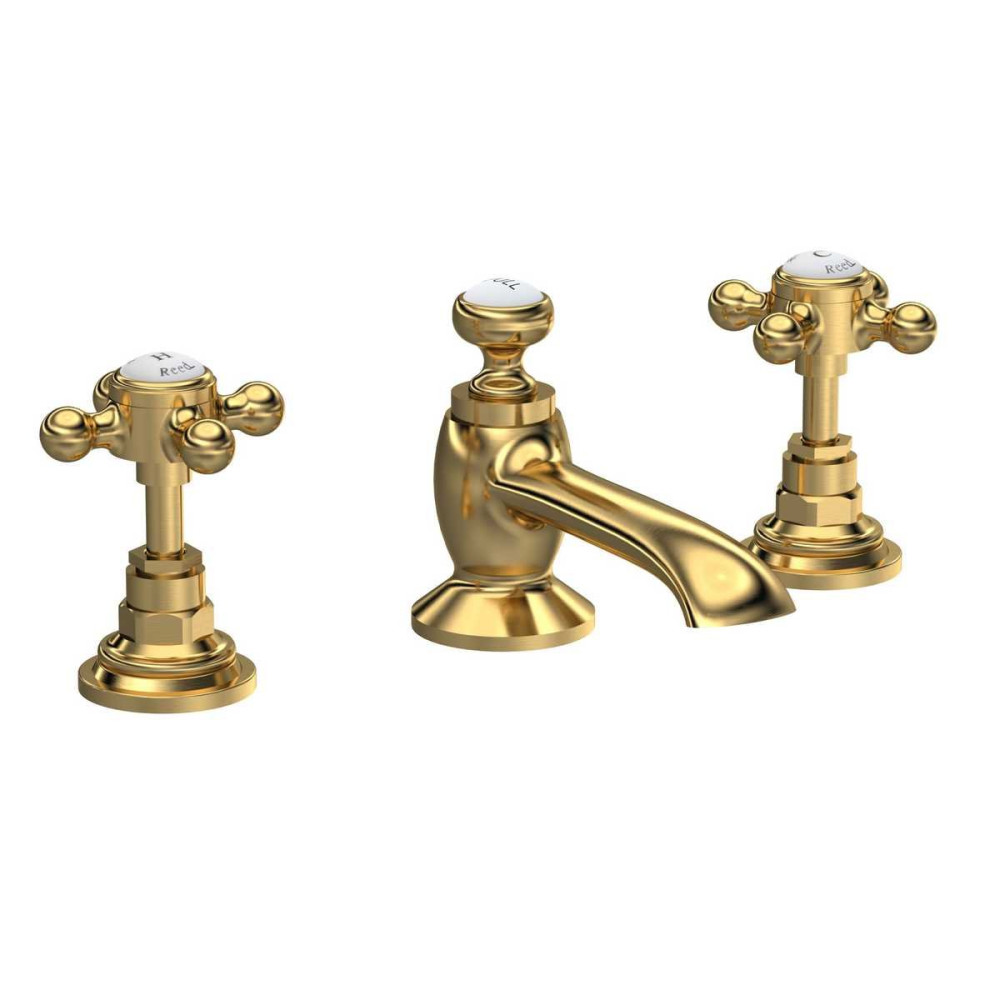 Hudson Reed Topaz Hexagonal Collar 3 Tap Hole Basin Mixer in Brushed Brass