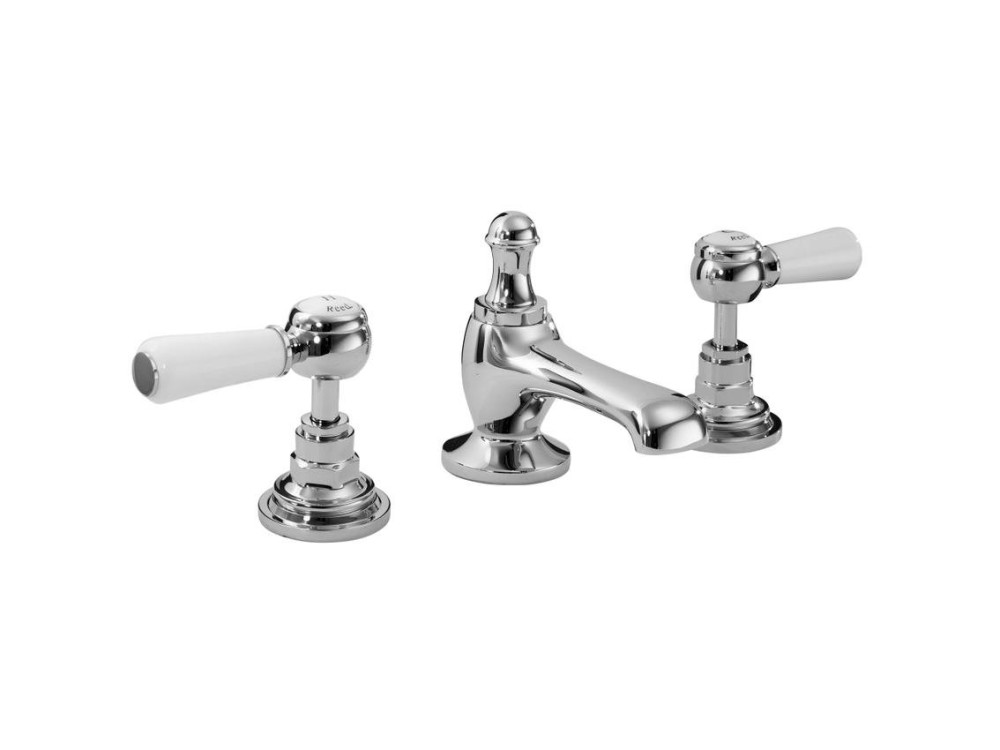 Hudson Reed Topaz Hexagonal Collar 3 Tap Hole Basin Mixer with White Lever Handles