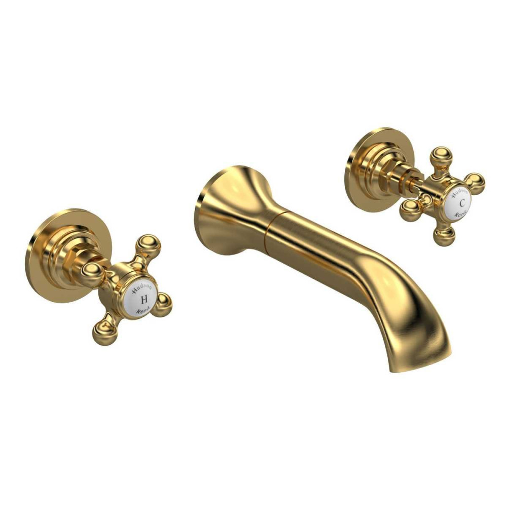 Hudson Reed Topaz Hexagonal Collar 3 Tap Hole Wall Mounted Basin Mixer in Brushed Brass