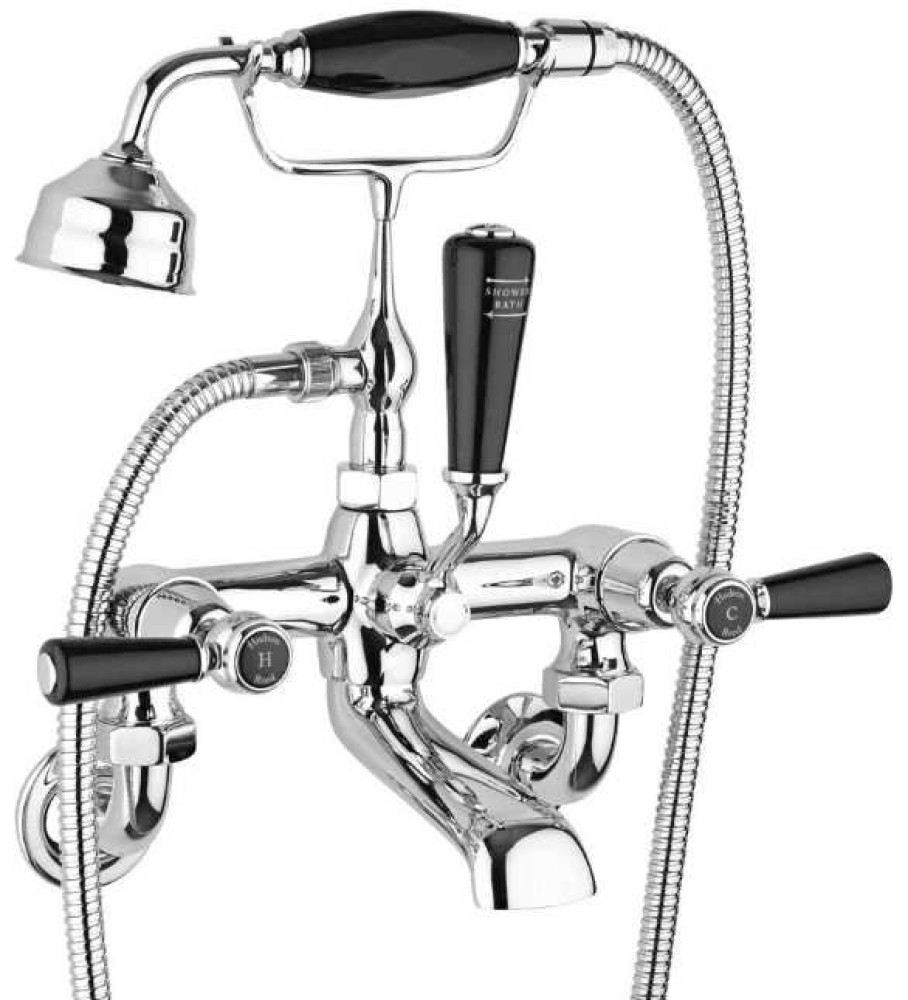 Hudson Reed Topaz Hexagonal Collar Bath Shower Mixer - Wall Mounted - Black Lever Handles