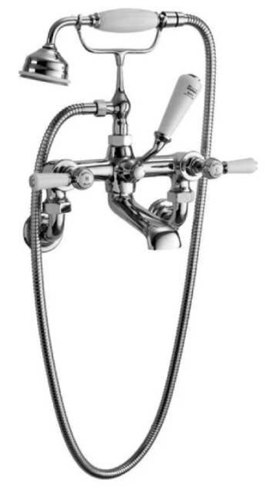 Hudson Reed Topaz Hexagonal Collar Bath Shower Mixer - Wall Mounted - White Lever Handles