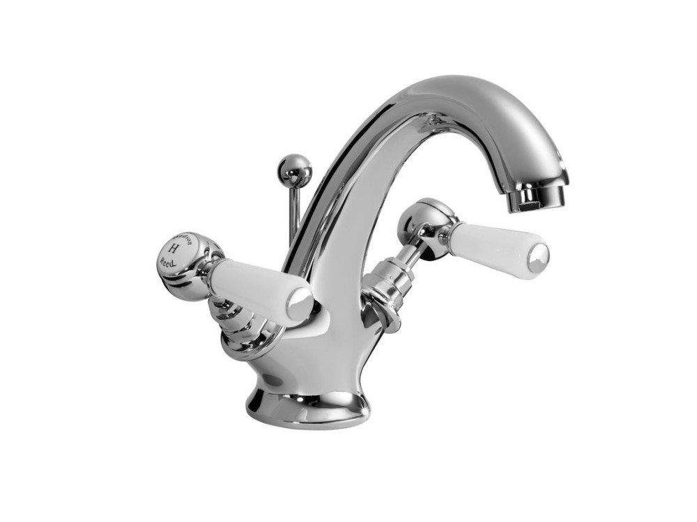 Hudson Reed Topaz Hexagonal Collar White Lever Mono Basin Mixer