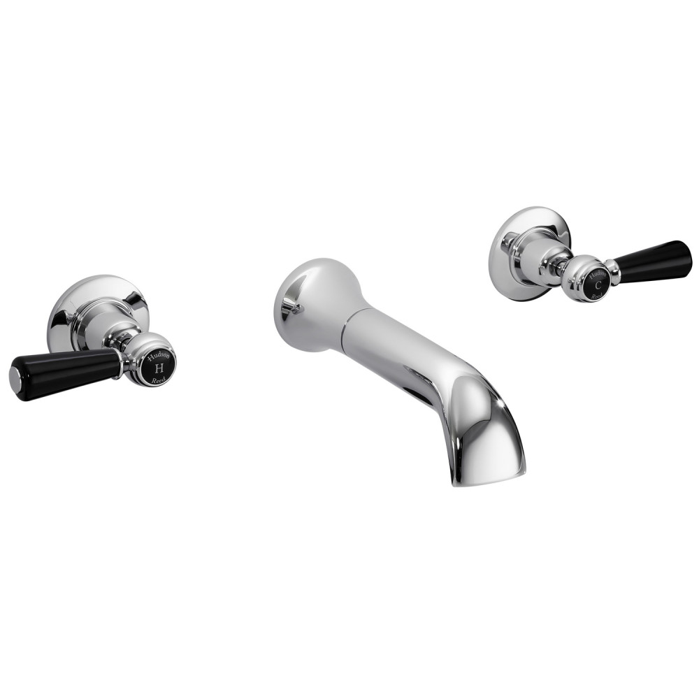 Hudson Reed Topaz Lever Dome Black 3TH Wall Mounted Basin Mixer