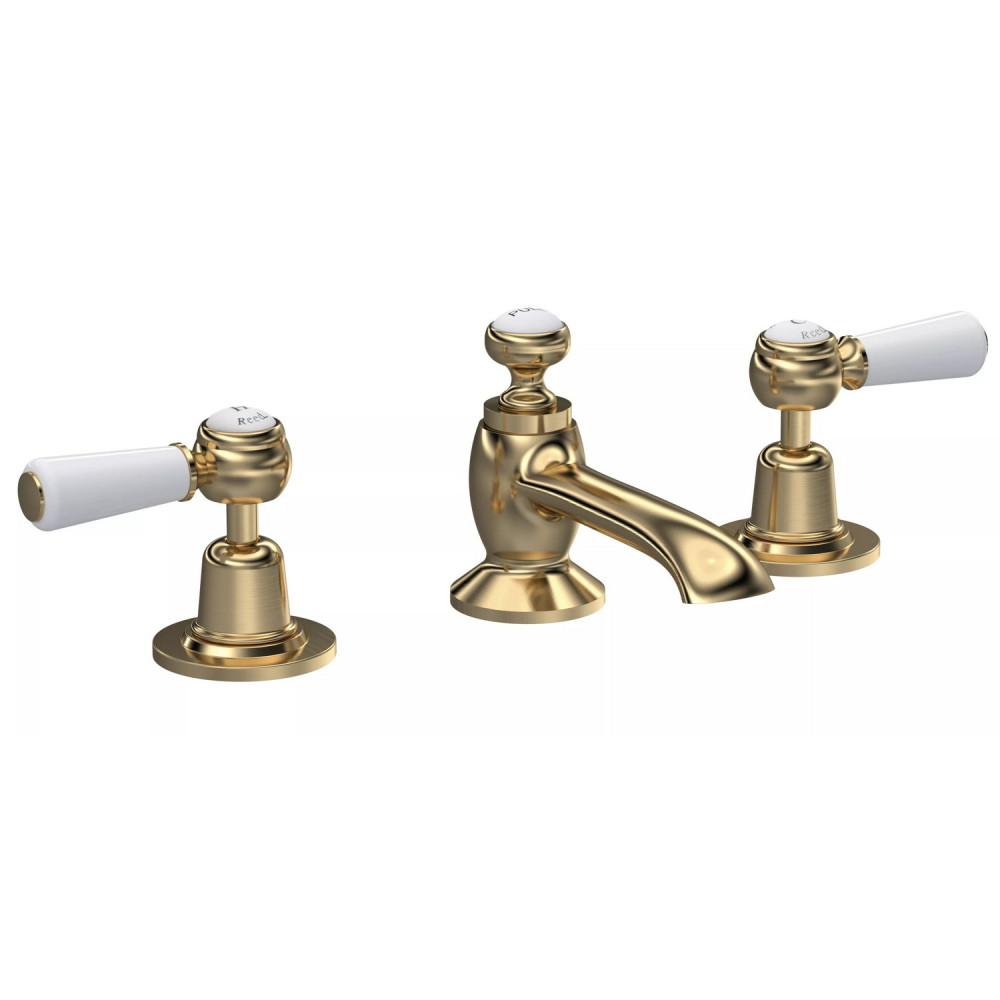 Hudson Reed Topaz Lever Dome Brushed Brass 3TH Basin Mixer with Waste