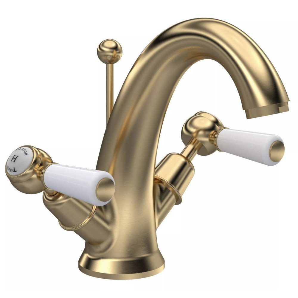 Hudson Reed Topaz Lever Dome Brushed Brass Basin Mixer with Waste
