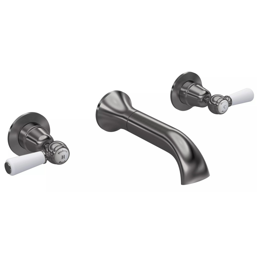 Hudson Reed Topaz Lever Dome Brushed Pewter 3TH Wall Mounted Bath Filler