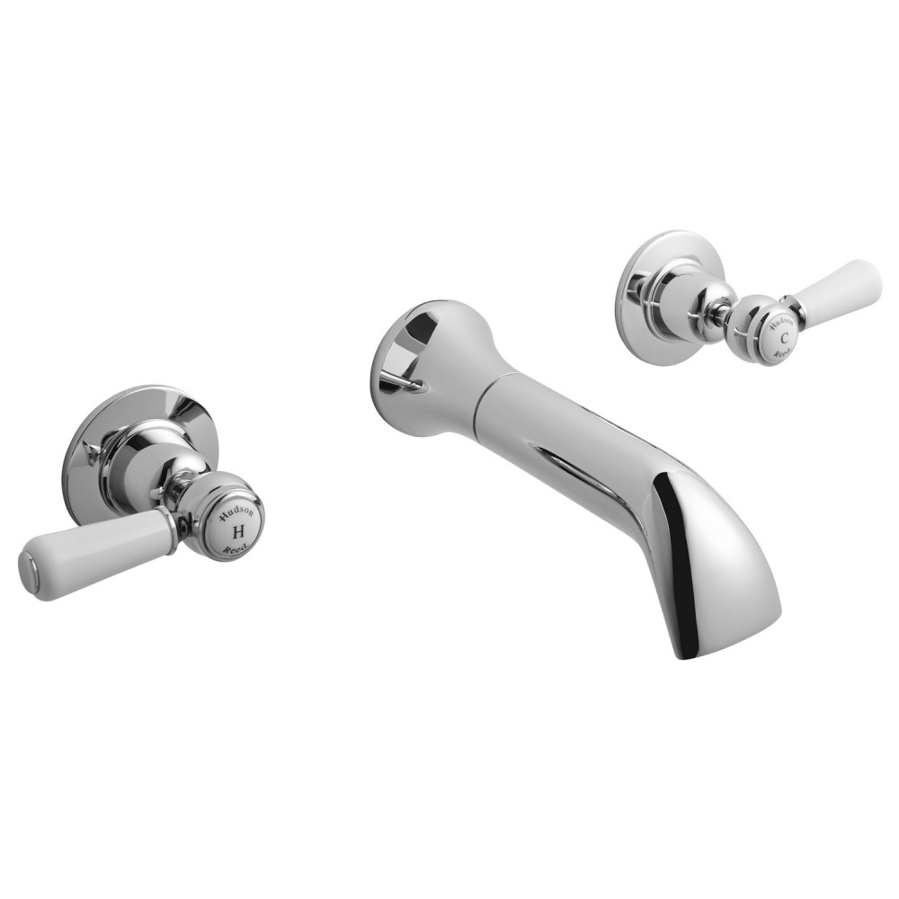 Hudson Reed Topaz Lever Dome White 3TH Wall Mounted Basin Mixer