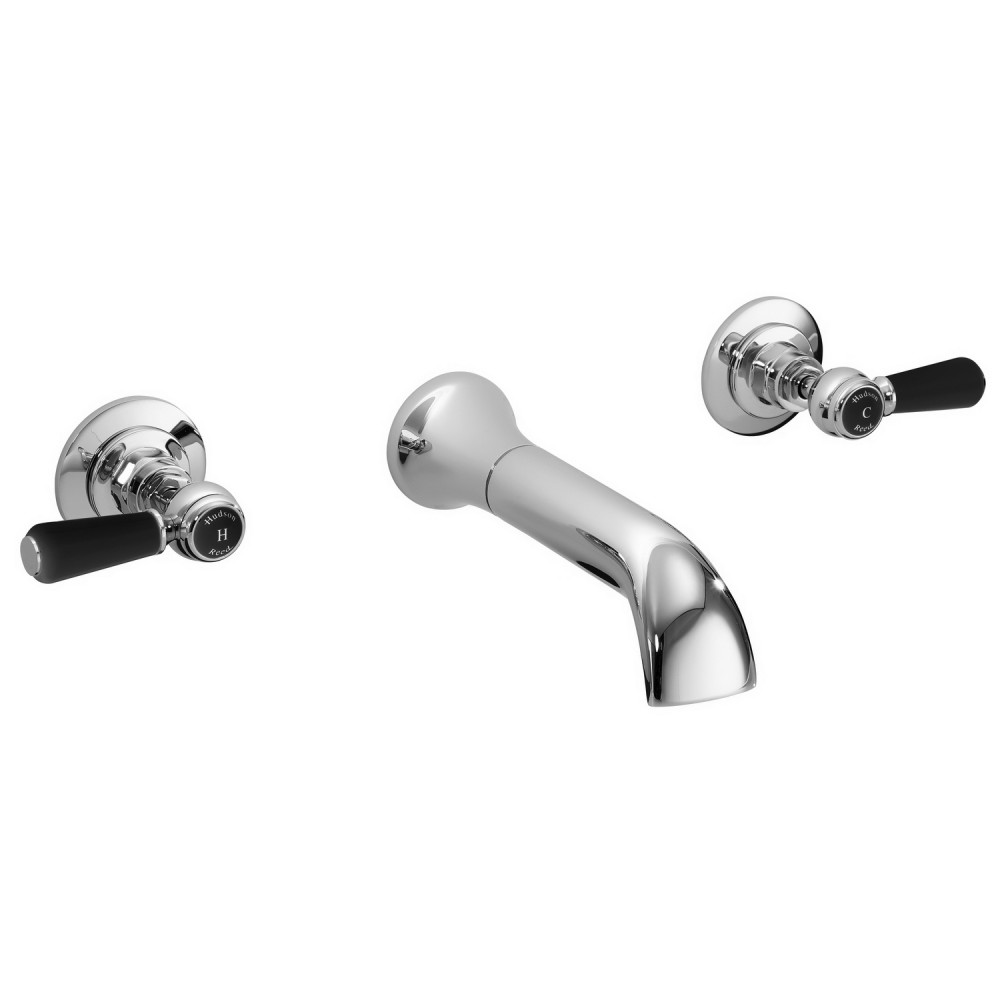 Hudson Reed Topaz Lever Hexagonal Black 3TH Wall Mounted Basin Mixer