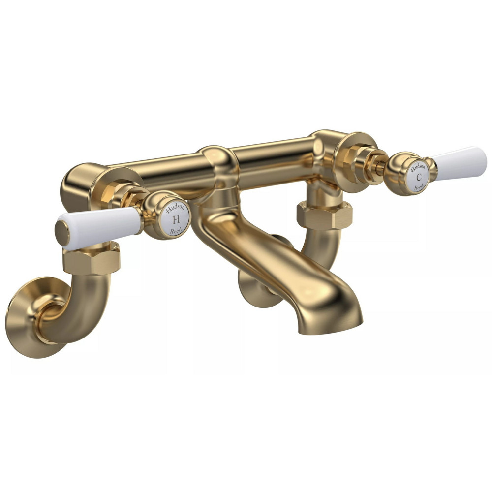 Hudson Reed Topaz Lever Hexagonal Brushed Brass Wall Mounted Bath Filler
